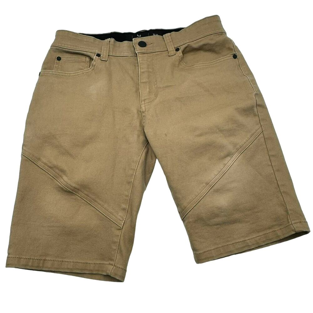NICK DANGER Men's 32‎ Tan khaki Shorts Stitching Pockets Camping Hiking Gorpcore